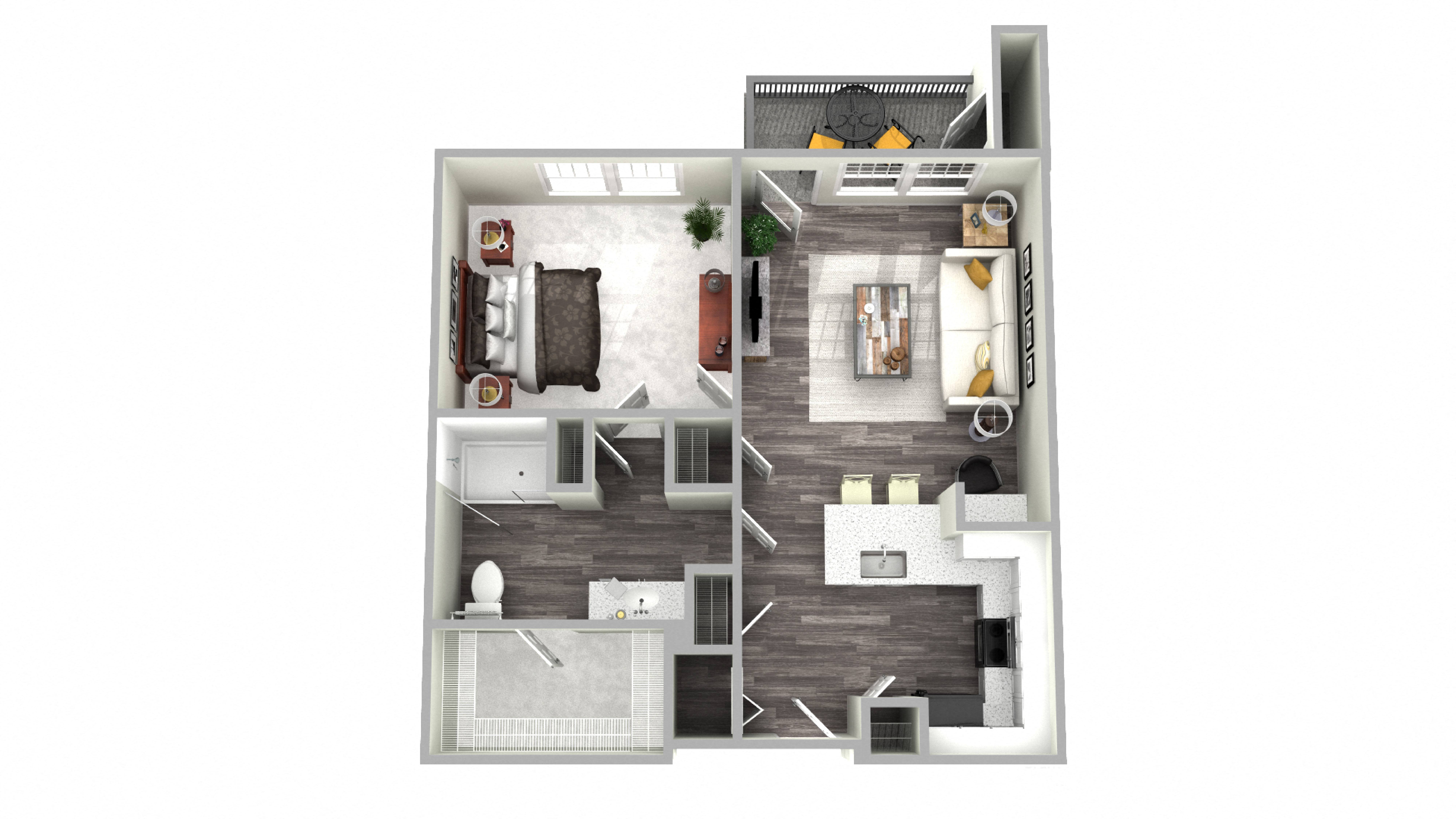 Floor plan for 1 bed, 1 bath, 793 sqft